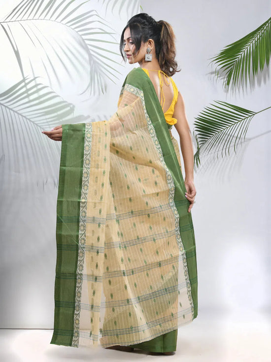 Light Beige Pure Cotton Tant Saree With Woven Designs-MA51TT43480104