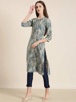 Women Grey Floral Straight Kurta-HO-2626-Grey