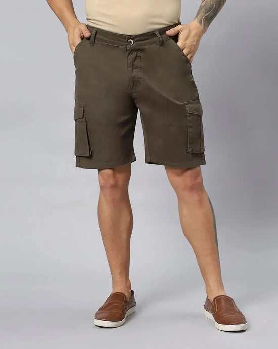 Solid Stretchable Shorts with 6 pockets-Brown