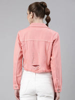 Women Coral Solid Denim Jacket-GZ-5599-Coral