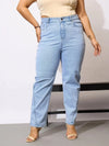 Women Ice Blue Acid Wash Mom Fit Jeans