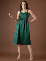 Corset Yoke Midi Dress in Green Color