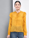 Yellow Dobby Ruffle Sleeve Top