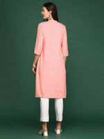 Women's Peach Solid Straight Kurta-DF-1423-Peach