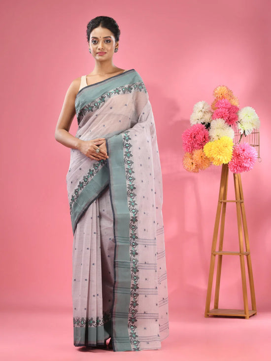 Seashell White Pure Cotton Tant Saree With Woven Designs-MA51TT43480084