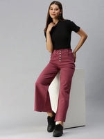 Women's Mauve Solid Denim Wide Leg Jeans-LT-10326-Mauve