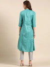 Women's Sea Green Solid Straight Kurta-ON-609-Seagreen