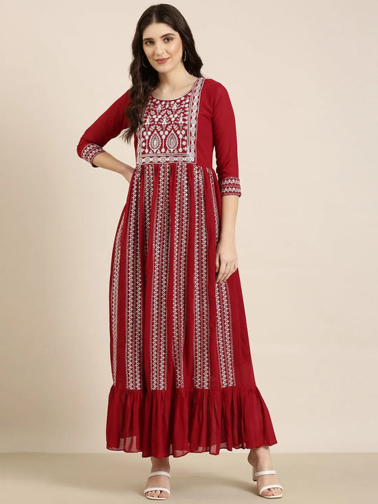 Women Maroon Embellished Anarkali Kurta-SKC-112006-Maroon