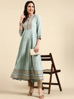 Women's Turquoise Blue Printed Anarkali Kurta-HO-902-Turquoiseblue