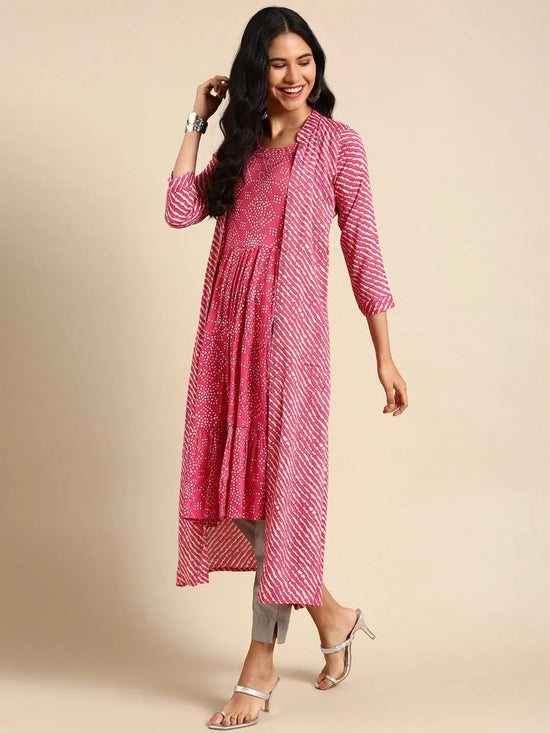 Women's Pink Printed Anarkali Kurta-SNG-2270-1-Pink