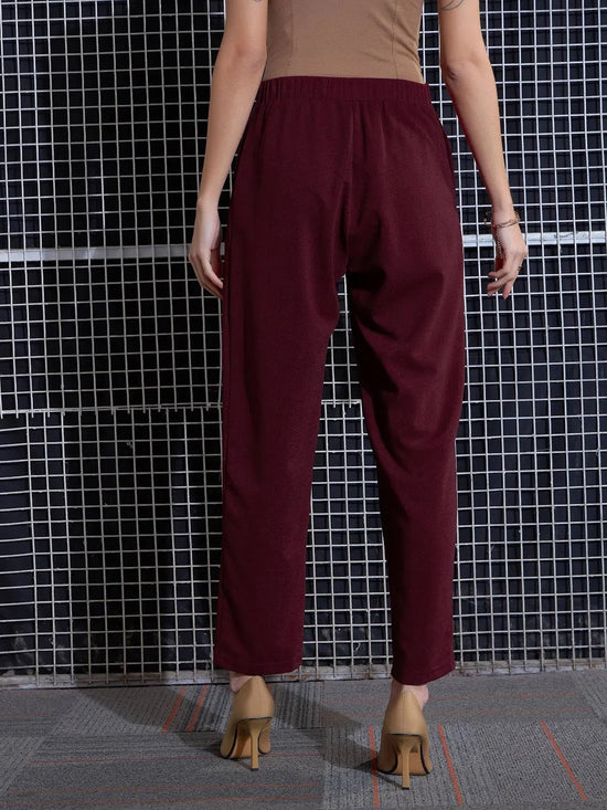 Women Red Waist Button Pants