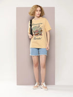 Dillinger Beige Graphic Oversized T-Shirt-WMNCR496BGE-XS