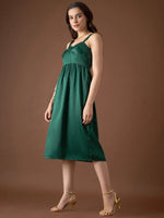 Corset Yoke Midi Dress in Green Color