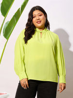 Women Lime Green Front Twisted Detail Top