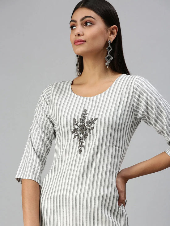 Women's White Printed Straight Kurti-SKC3166A-White