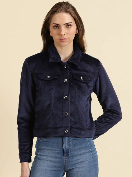 Women's Navy Blue Solid Open Front Jacket-LT-JKT-2111-Navyblue