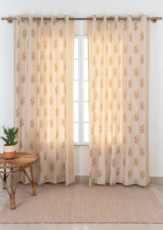 Indus 100% cotton ethnic curtain for living room - Room darkening - Amber - Pack of 1-230823131