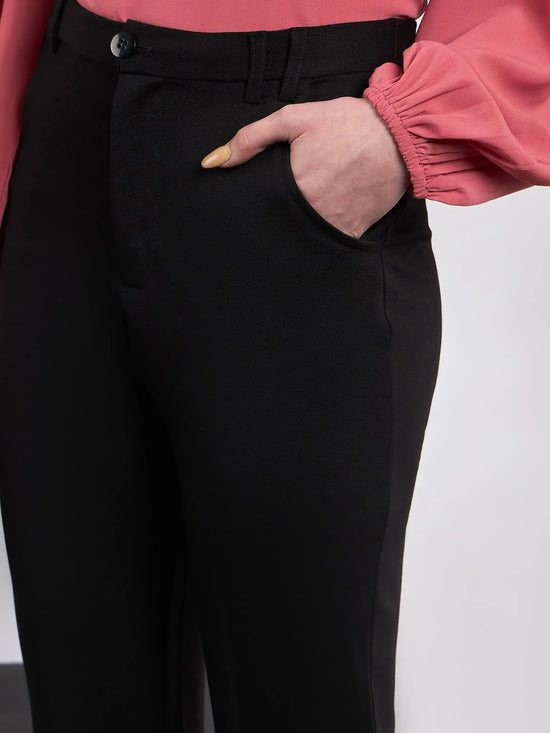 Women Black Knit Bell Bottom Pants