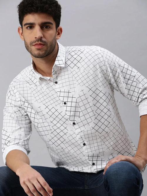 Men White Printed Casual Shirt-CORAPRINT-1114-White