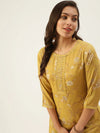 Women's Yellow Printed Straight Kurtas-HO-1450-Mustard