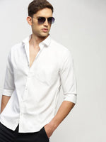 Men White Solid Shirt-RAYMONDSDOBBY-266-White