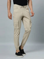 Ribbed Jogger Cargos with 6 pockets-Beige-HJC9011-30