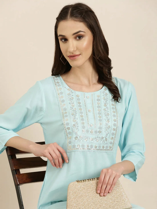 Women Blue Solid Straight Kurta-NJ-3740222-Blue