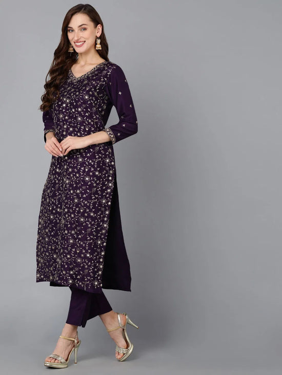 Ahika Women Silk Blend Embroidered Kurta Trousers-PKSKD1848_XS