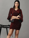 Women's Red Solid Wrap Dress-SRA-1335-Red