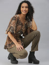 Women's Brown Printed Tops-AE-10306-B-Brownblack