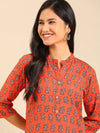 Women's Orange Printed Straight Kurta-GW-500-S-Orange