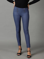 Women's Blue Solid Skinny Fit Jegging-ANX-1012-Blue