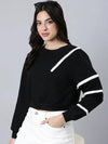 Women Solid Black Crop Sweatshirt-2286-1-Black