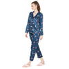 Smarty Pants Women's Silk Satin Teal Blue Color Pink Panther Print Full Sleeves Night Suit