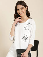 Women White Embellished Straight Kurta-SKC-1142-White