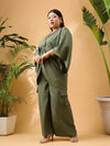 Women Olive Solid Front Knot Top With Cargo Pants