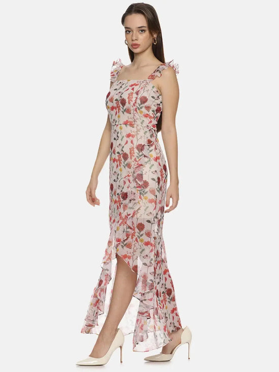 Floral Off-white High Low Dress-17305