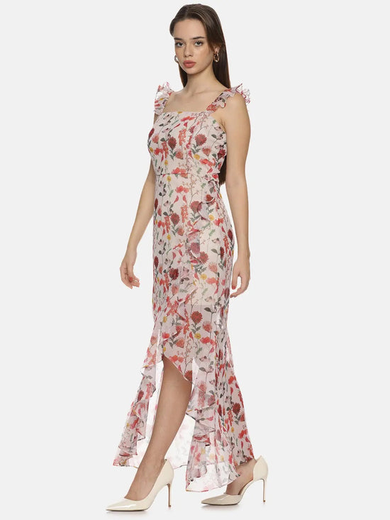 Floral Off-white High Low Dress-17305