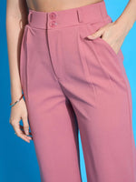 Women Pink Pleated Straight Pants