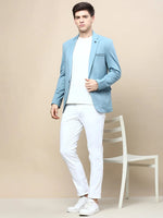 Men Blue Solid Casual Blazers-LBR-5500-Turquoiseblue