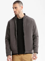 Men Mock Collar Grey Solid Bomber Jacket-ZD-3202-Grey