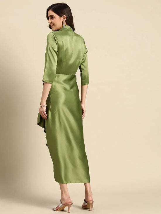 Shirt Dress with front Drape in Green