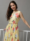 Women's Yellow Printed A-Line Dress-KG-586-Yellow