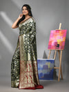 Dark Green Silk Banarasi Saree With Zari Woven Floral And Paisley Designs-MA52BSL441050056