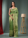 Green Blended Silk Handwoven Saree With Woven Zari Border-MA50BSL34830121