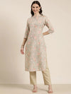 Women Beige Floral Kurta Set-DW-3492-Beige