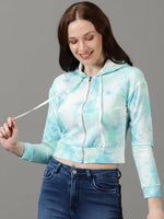 Women's Turquoise Blue Colourblock Front-Open Sweatshirt-AF-1790-Turquoiseblue