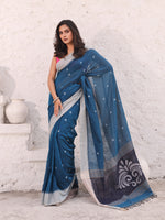 Teal Blue Pure Cotton Soft Saree With Temple Border-MA54CT041380012