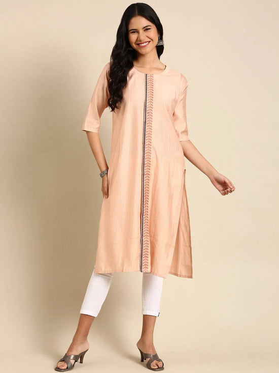 Women's Peach Printed Straight Kurta-ARE-1902-Peach