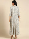 Women's Cream Printed Anarkali Kurta-AT-A-412-Creamnavyblue